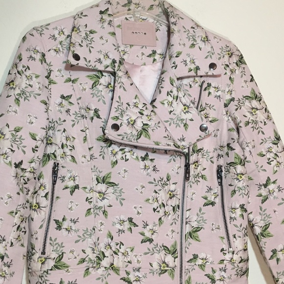 Light Pink Floral Knit Moto Style Jacket S - Picture 2 of 8